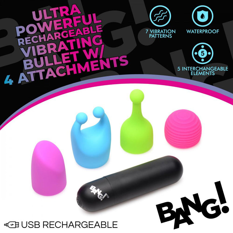 XR Brands Bang - Rechargeable Bullet With 4 Attachments