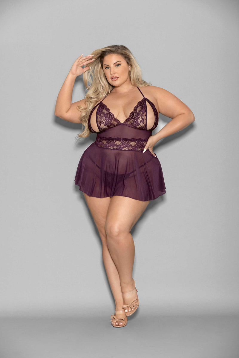 Escante Shorty Babydoll - Queen Size - Plum