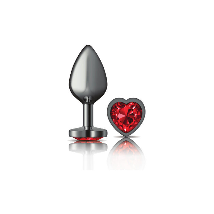 "Deep Red Heart Gem Gunmetal Metal Plug - Md VB-CC9136"