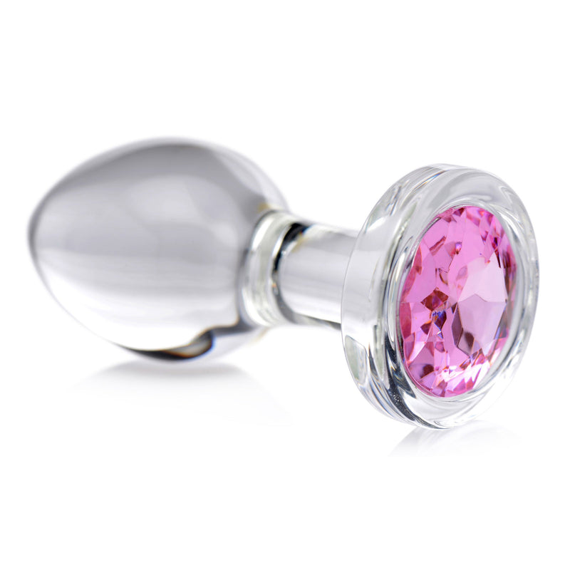 XR Brands Pink Gem Glass Anal Plug - Medium - 3 Piece Set