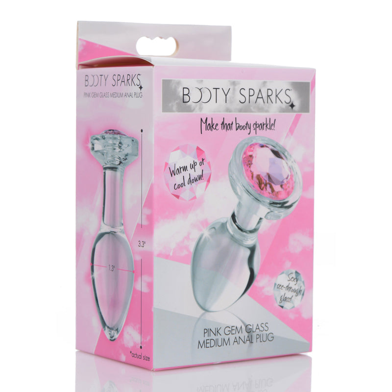 XR Brands Pink Gem Glass Anal Plug - Medium - 3 Piece Set
