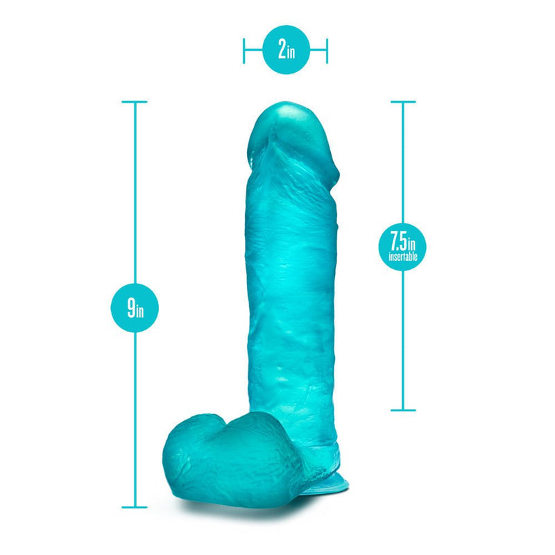B Yours Plus Mount Moan Teal 9.5-Inch Long Dildo With Balls & Suction Cup Base