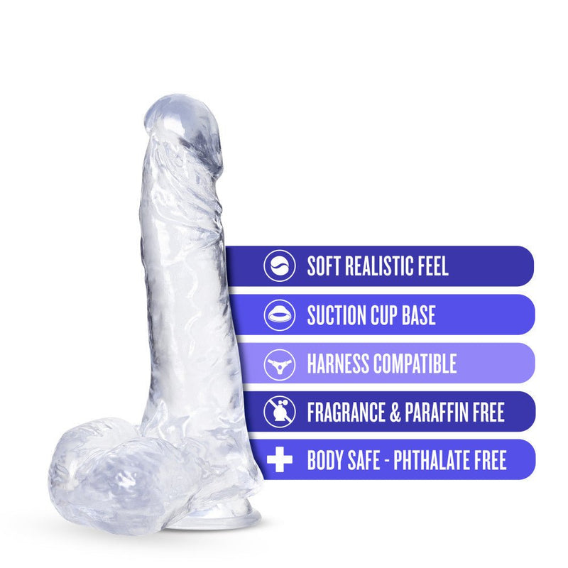 B Yours Plus Ram Jam Realistic Clear 8-Inch Long Dildo With Balls & Suction Cup Base