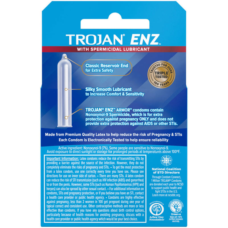 Paradise Marketing Trojan Enz Armor Spermicidal Lubricated Condoms - 3 Pack
