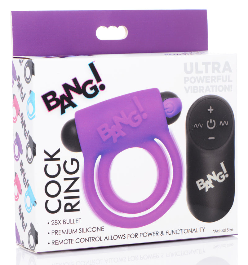 XR Brands Bang - Silicone Cock Ring and Bullet With Remote Control - Purple
