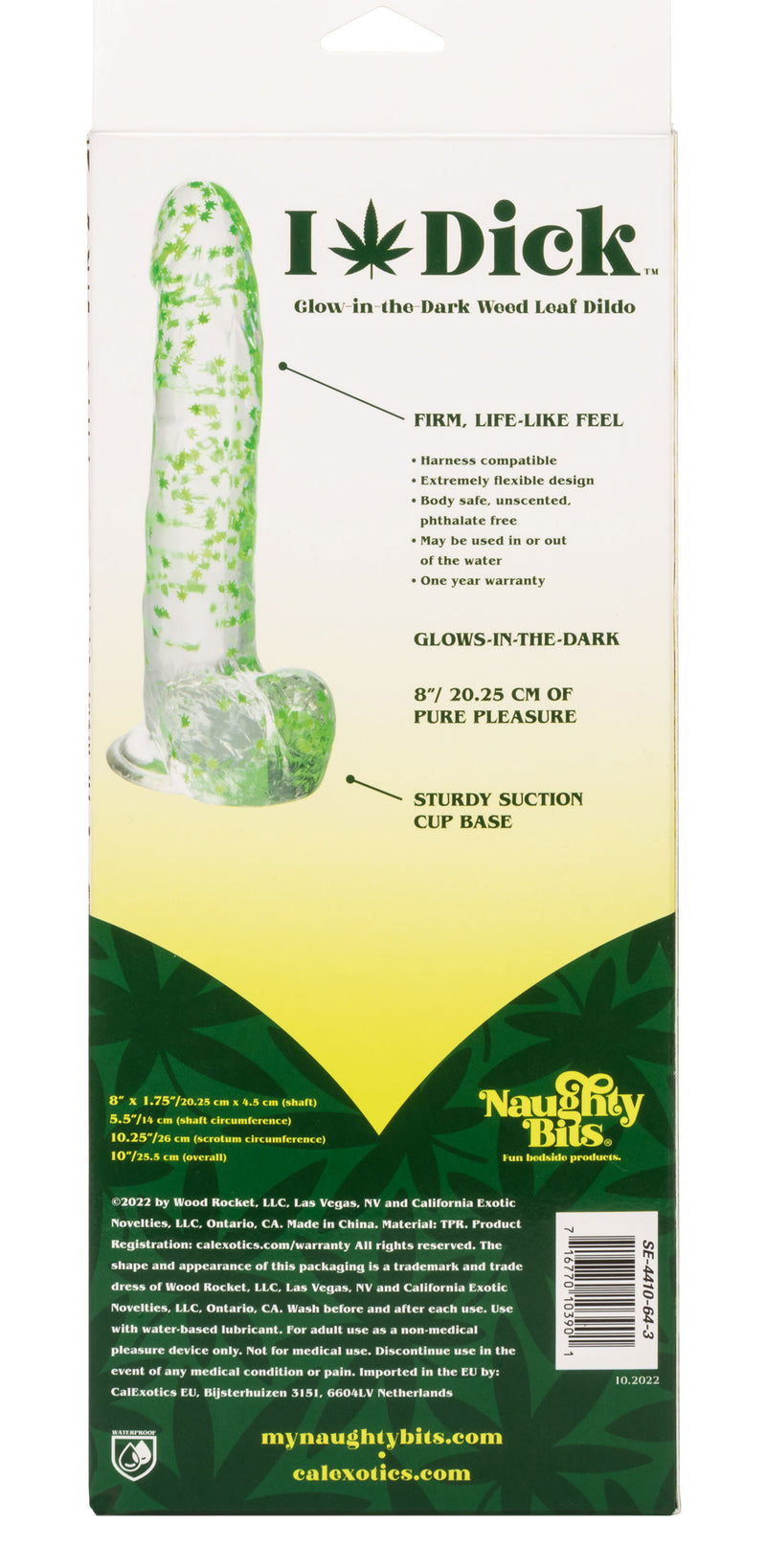 CalExotics Naughty Bits I Leaf Dick Glow-in-the-Dark Weed Leaf Dildo - Glow in the Dark