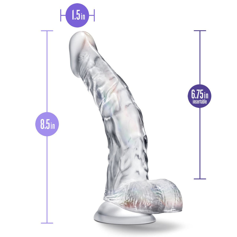 B Yours Diamond Luster Realistic G-Spot Clear 8.5-Inch Long Dildo With Balls & Suction Cup Base