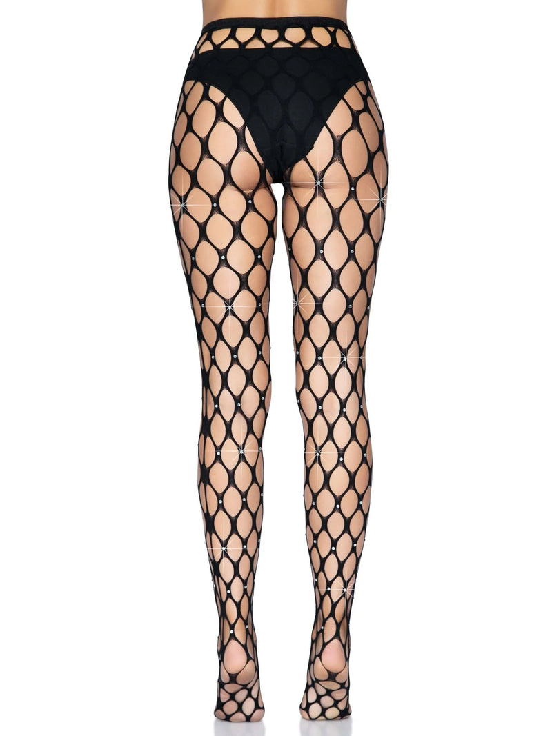 Leg Avenue Rhinestone Pothole Net Tights - One Size - Black