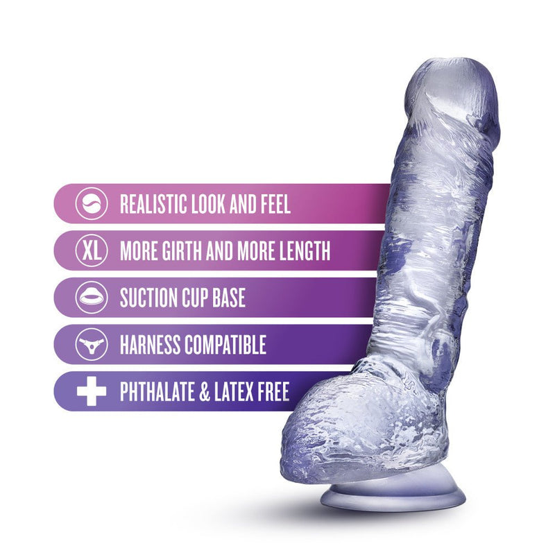 B Yours Plus Hearty Hefty Clear 9-Inch Long Dildo With Balls & Suction Cup Base
