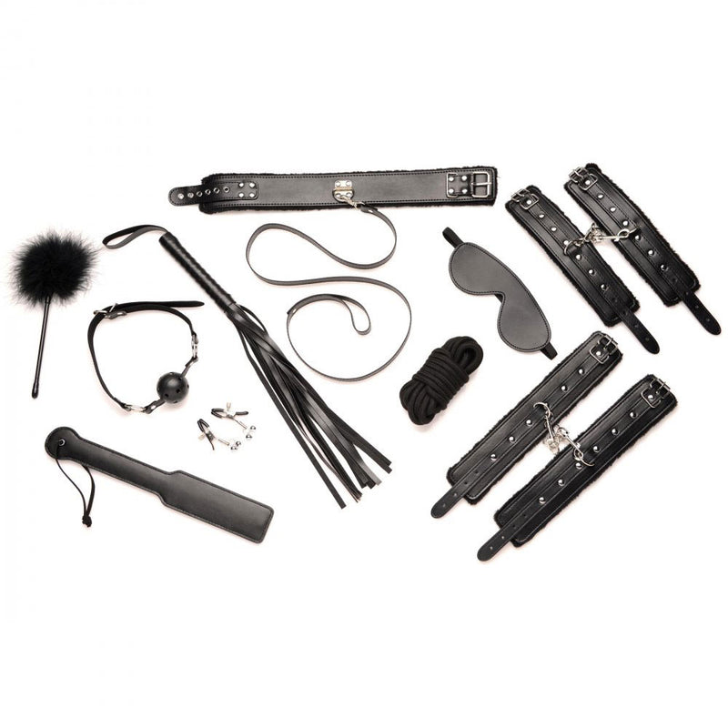 XR Brands Hook Up 10 Piece Plush Bondage Set - Black