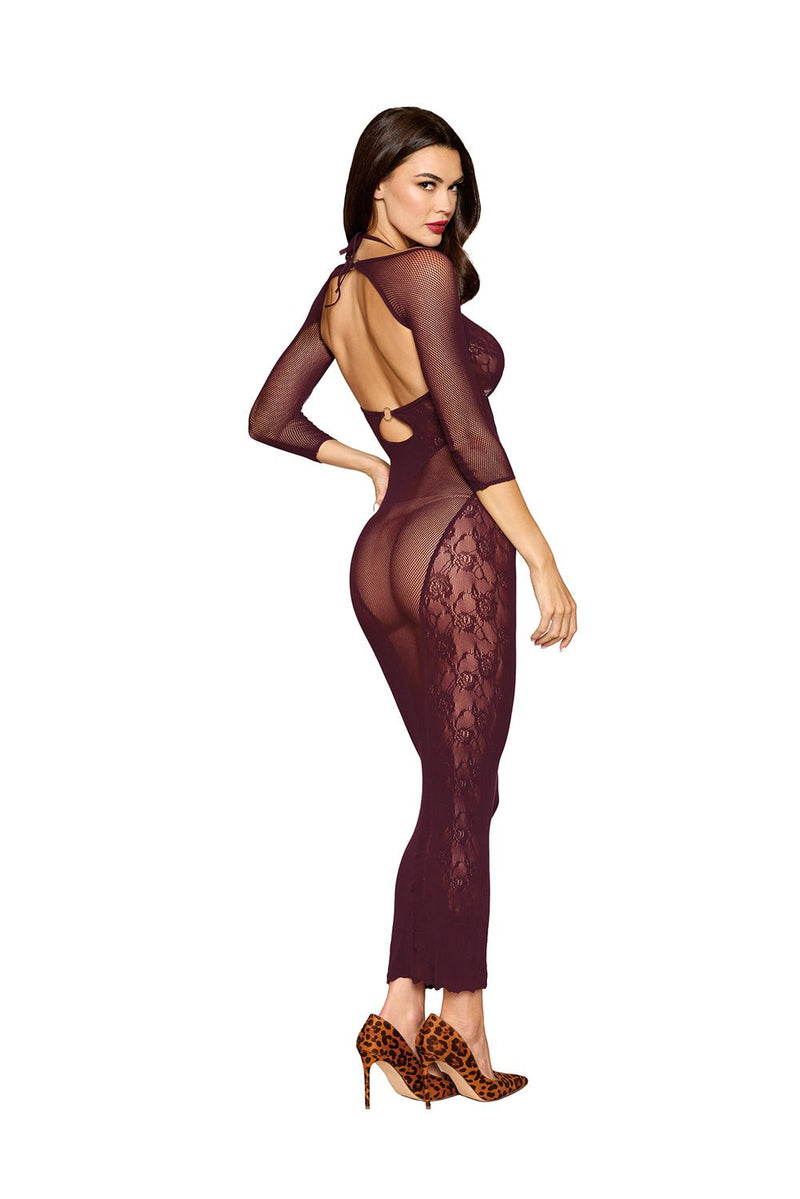 Dreamgirl Bodystocking Gown and Shrug Dmnd - One Size - Cherry Lacquer