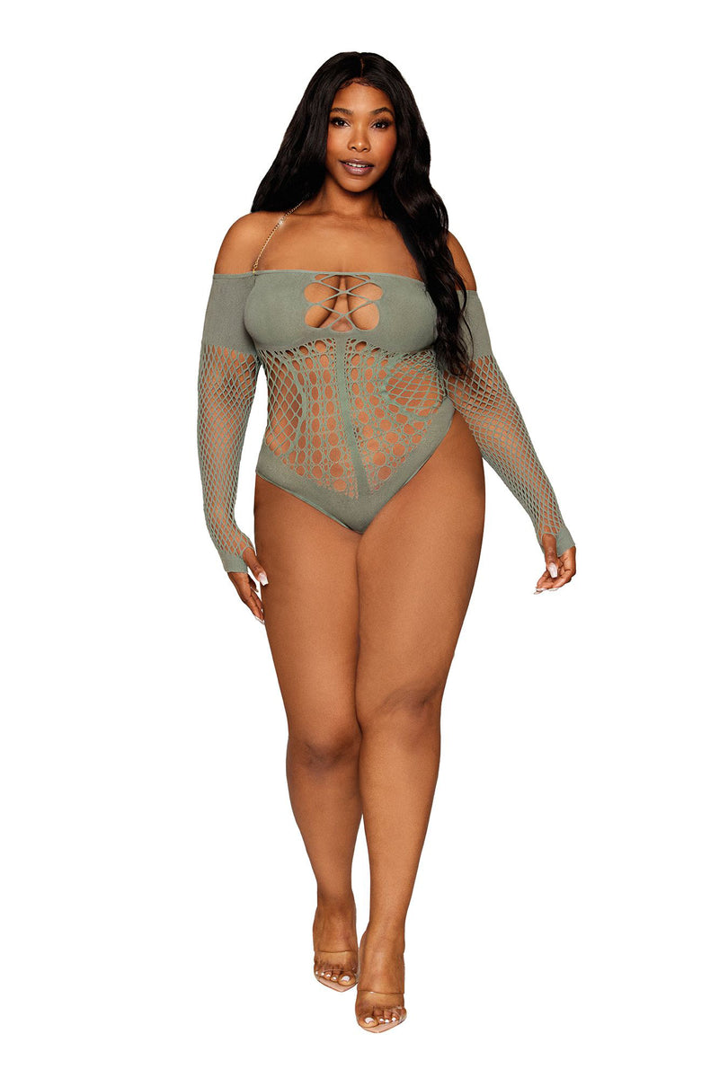 Dreamgirl Long Sleeve Teddy - Queen Size - Sage