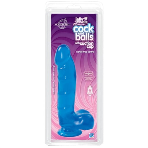 Doc Johnson Jelly Jewels - Cock and Balls With Suction Cup - Blue