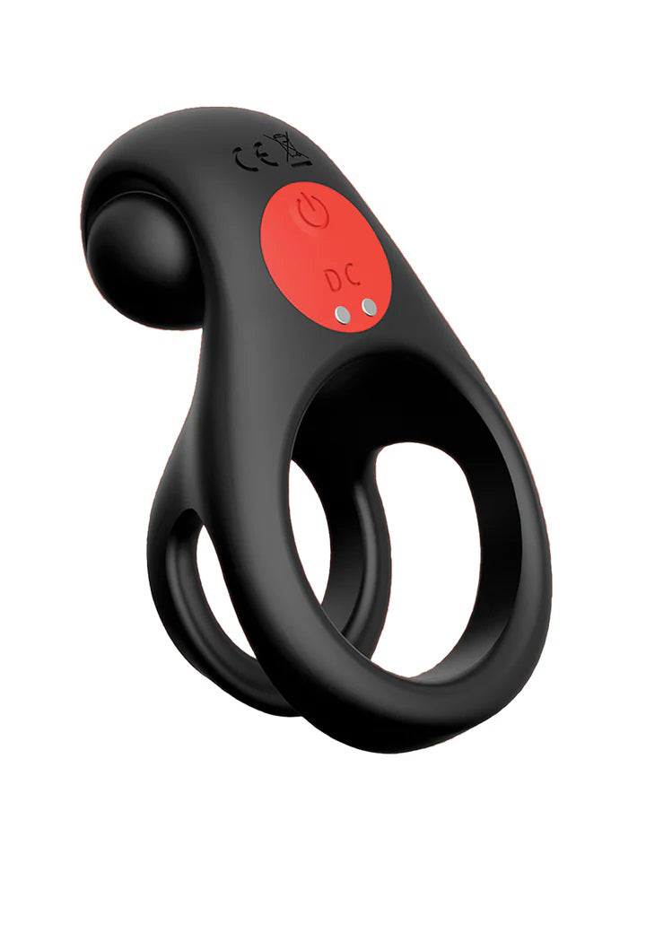 Icon Brands Red Dot Vibrating Cock Ring V2 With Remote - Black/red