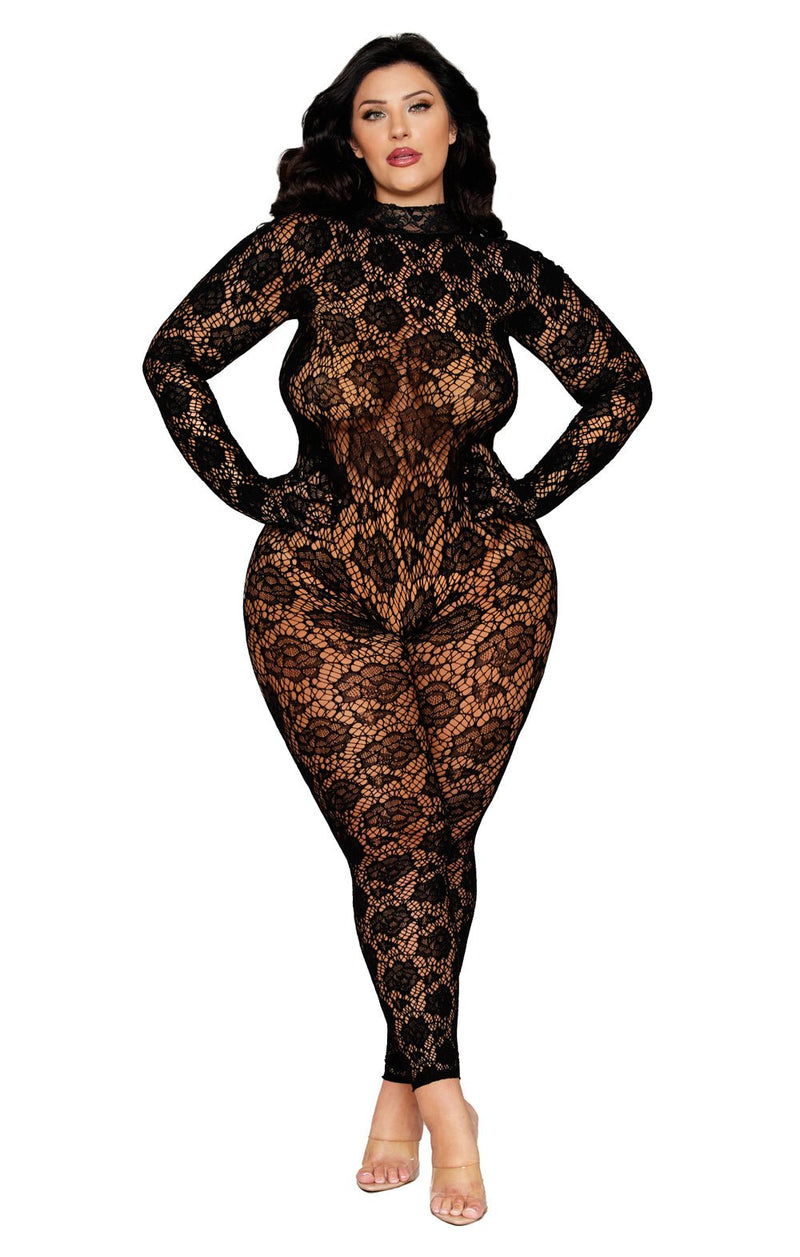 Dreamgirl Gloved Bodystocking Dmnd - Queen Size - Black