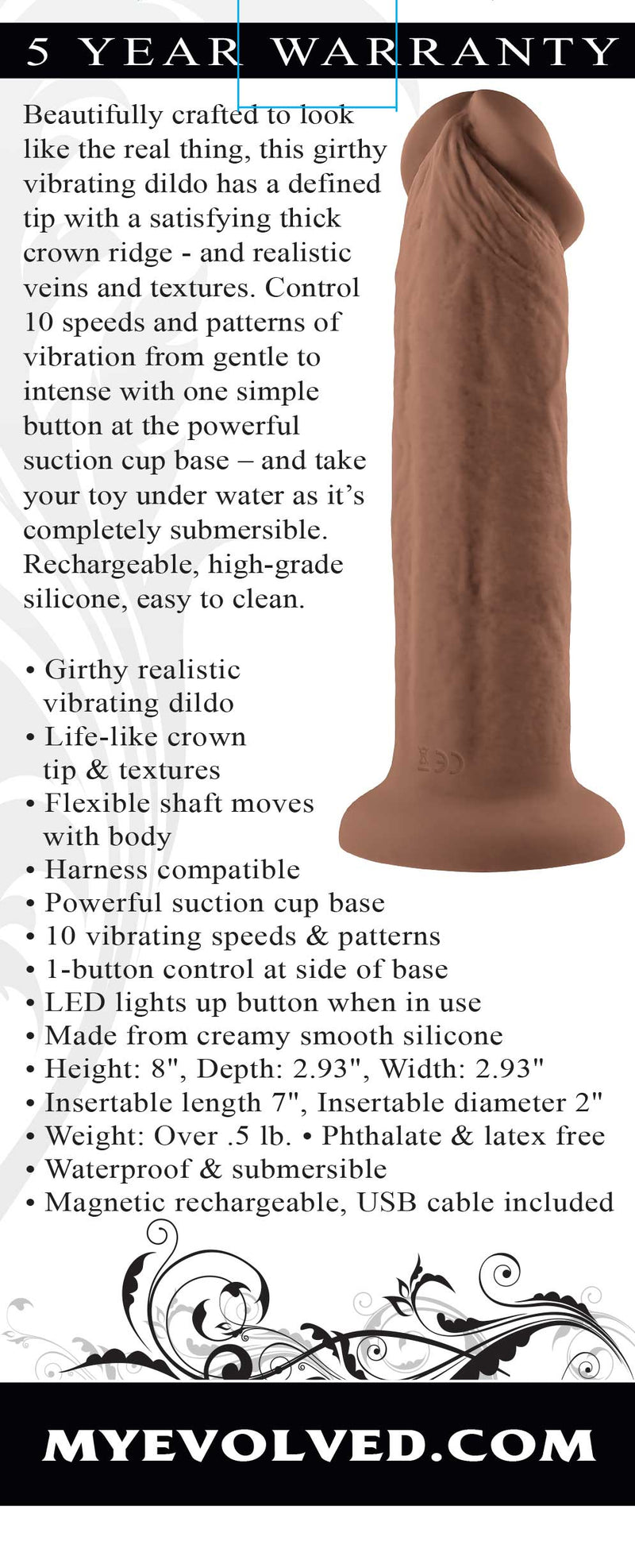 Evolved Novelties 7 Inch Girthy Vibrating Dong - Dark