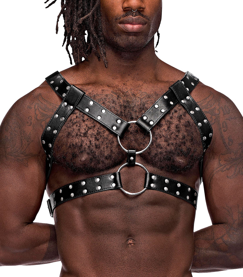 Male Power Gemini Leather Harness - One Size - Black