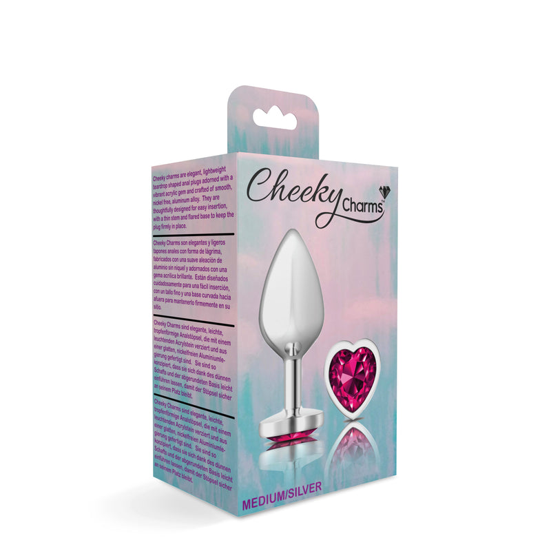 Viben Bright Pink Heart Gem Silver Metal Plug - Md