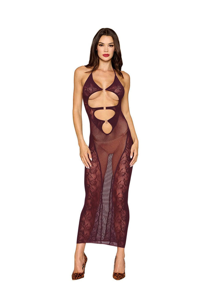 Dreamgirl Bodystocking Gown and Shrug Dmnd - One Size - Cherry Lacquer