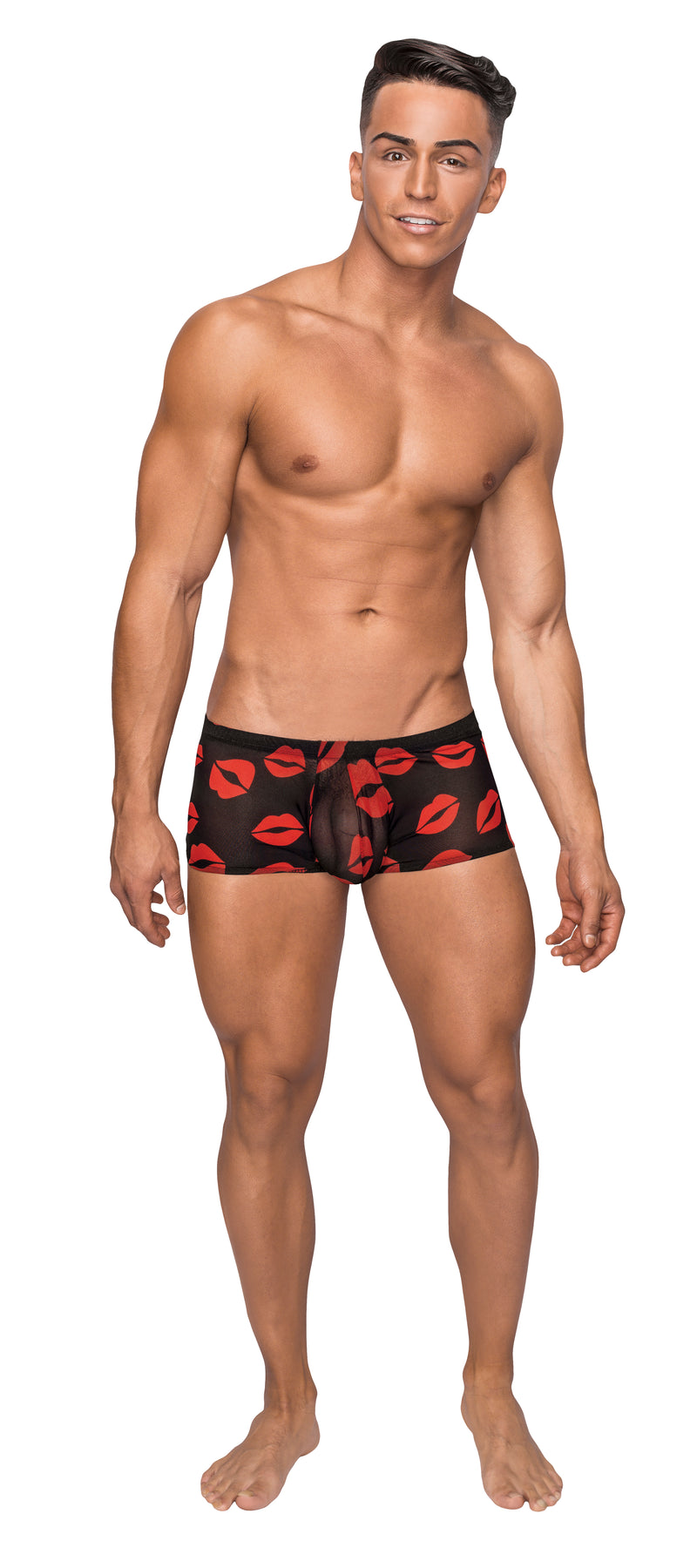 Male Power Kiss Me - Mini Short - Medium - Sheer Lips Black