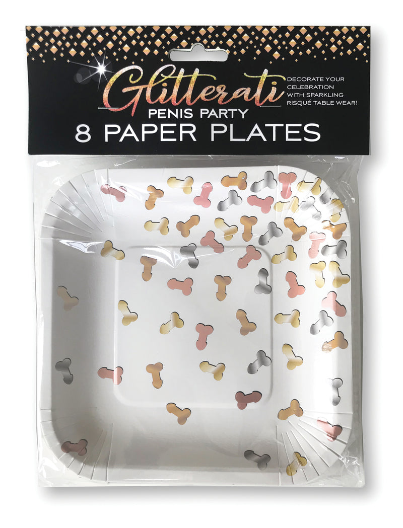 Little Genie Glitterati Penis Party Paper Plates - 8 Count