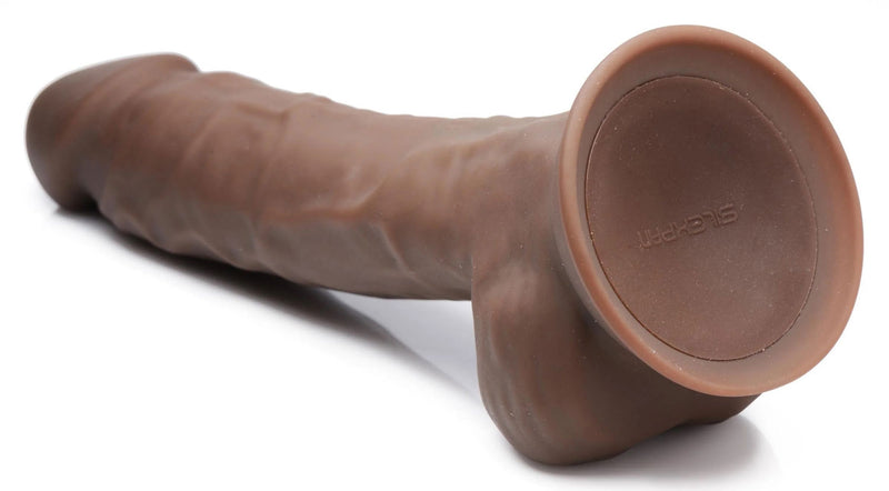 Curve Toys Fleshstixxx 8" Vibrating Silicone Dildo With Balls Brown