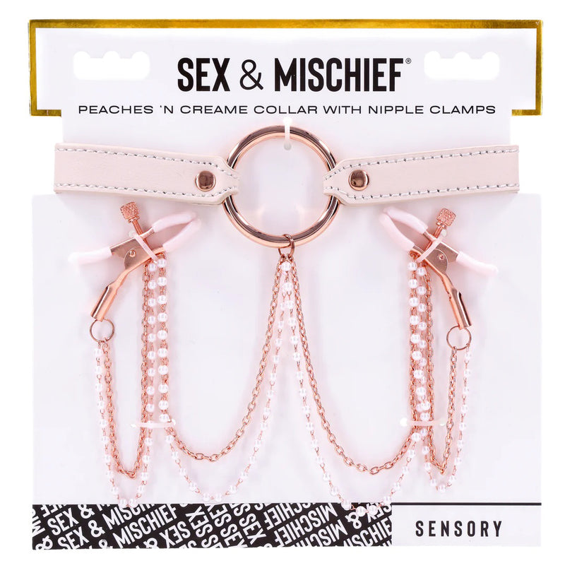 Sportsheets Peaches N Creame Collar With Nipple Clamps - Pink