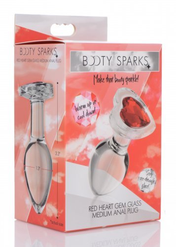XR Brands Red Heart Gem Glass Anal Plug - Medium
