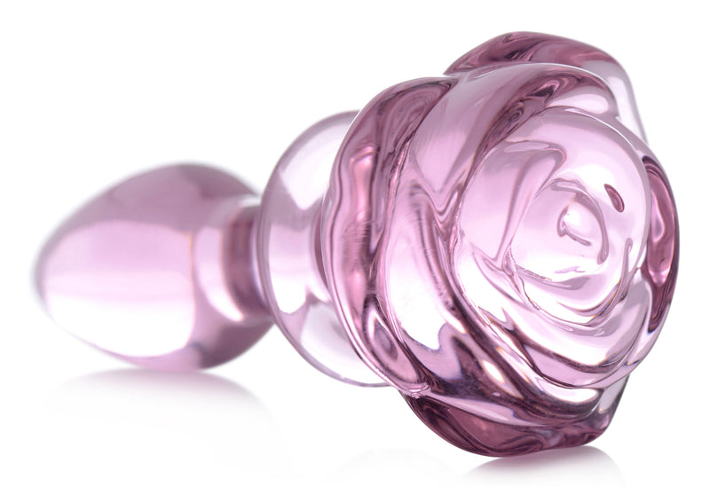 XR Brands Pink Rose Glass Anal Plug - Small