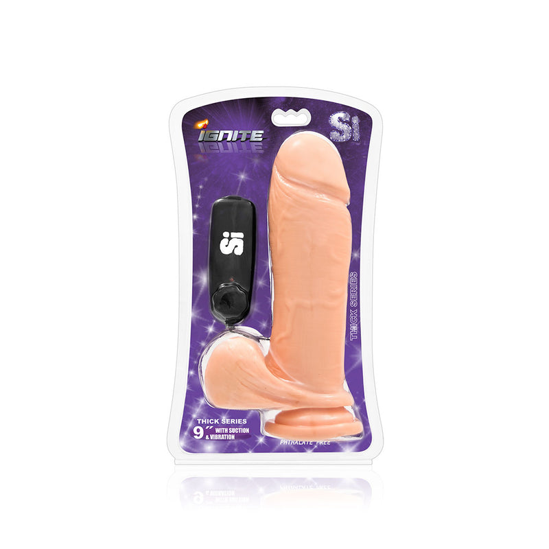 SI Novelties 9 Inch Thick Cock W/balls and Egg With Suction - Vanilla