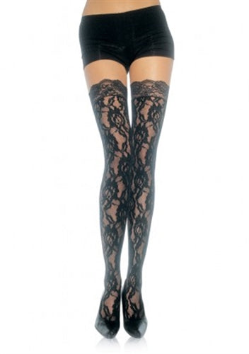 Leg Avenue Lace Top Lace Thigh Highs - One Size - Black