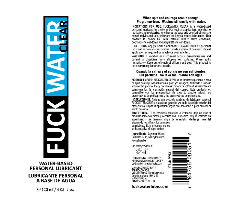 Fuck Water Fuck Water Clear 4oz Water Based Lubricant