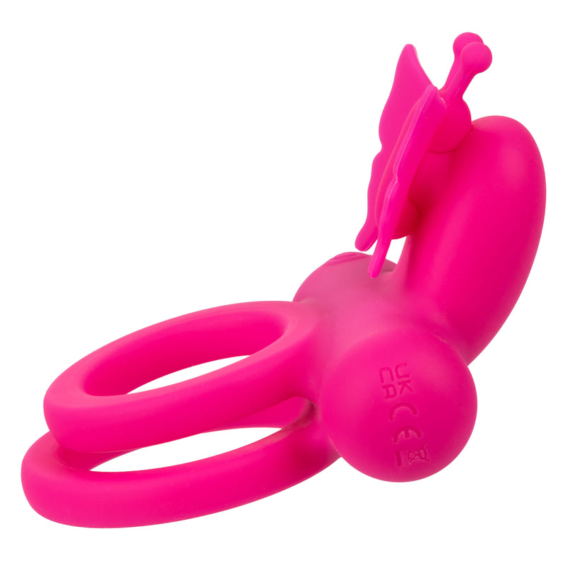CalExotics Silicone Rechargeable Dual Butterfly Ring - Pink