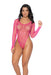 "Essential Fishnet Long Sleeve Bodysuit - Os - Neon Pink GE-1119NPOS"