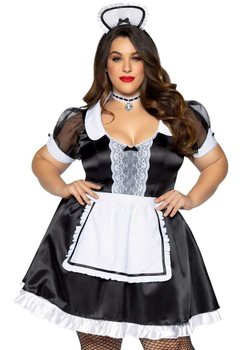 Leg Avenue Plus Classic French Maid Costume - 1x/2x - Black / White