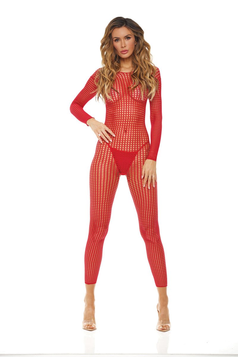 Rene Rofe Crotchless Bodystocking - One Size - Red
