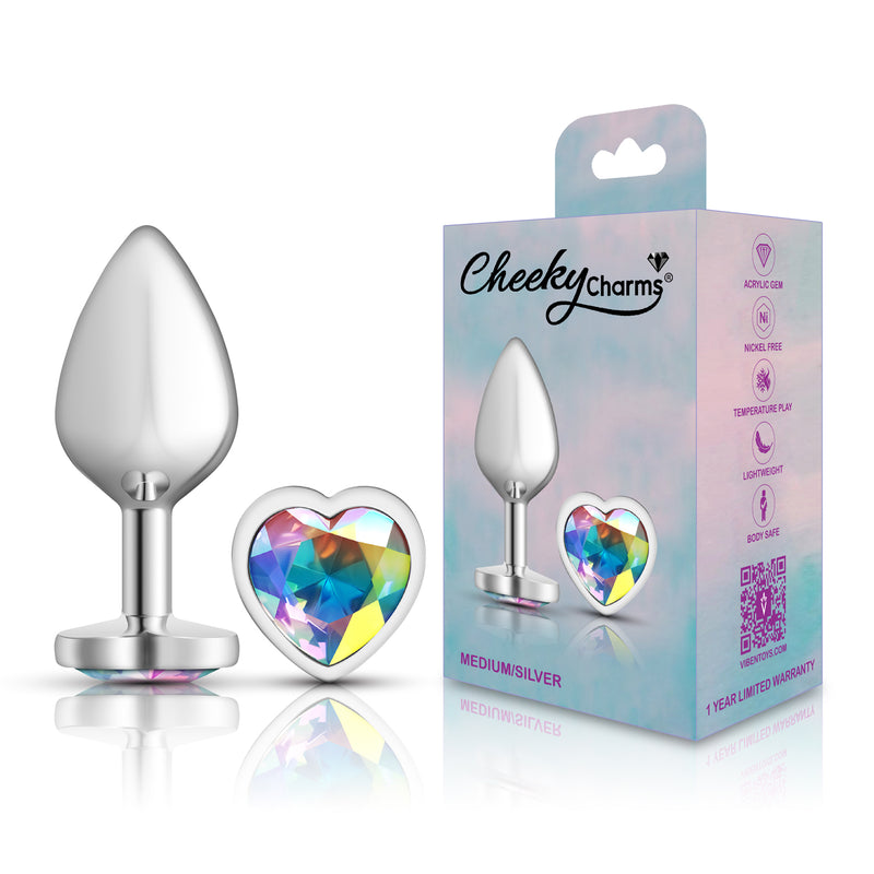 Viben Clear Iridescent Heart Gem Silver Metal Plug - Md