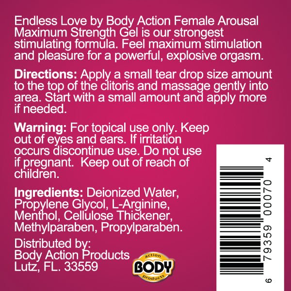 Body Action Endless Love Female Arousal Gel Maximum Strength - .5 Oz.