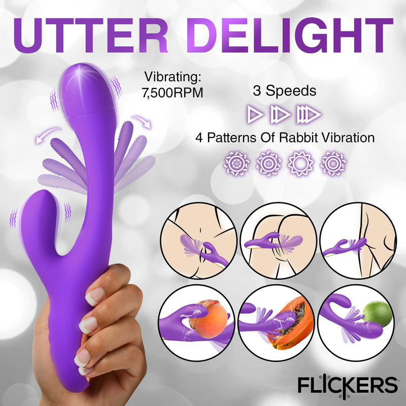 XR Brands Tri-Flick Flicking Silicone Rabbit Vibrator - Purple