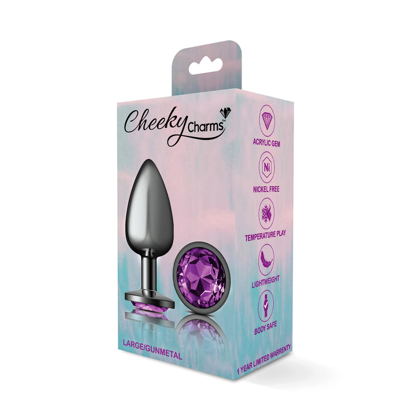 Viben Purple Round Gem Gunmetal Metal Plug - Lg