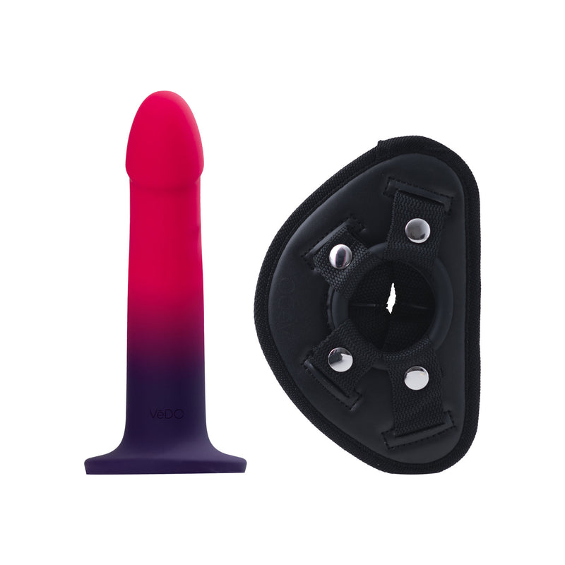 VeDO Duo Semi-Realistic Dildo With Harness - Pink/purple