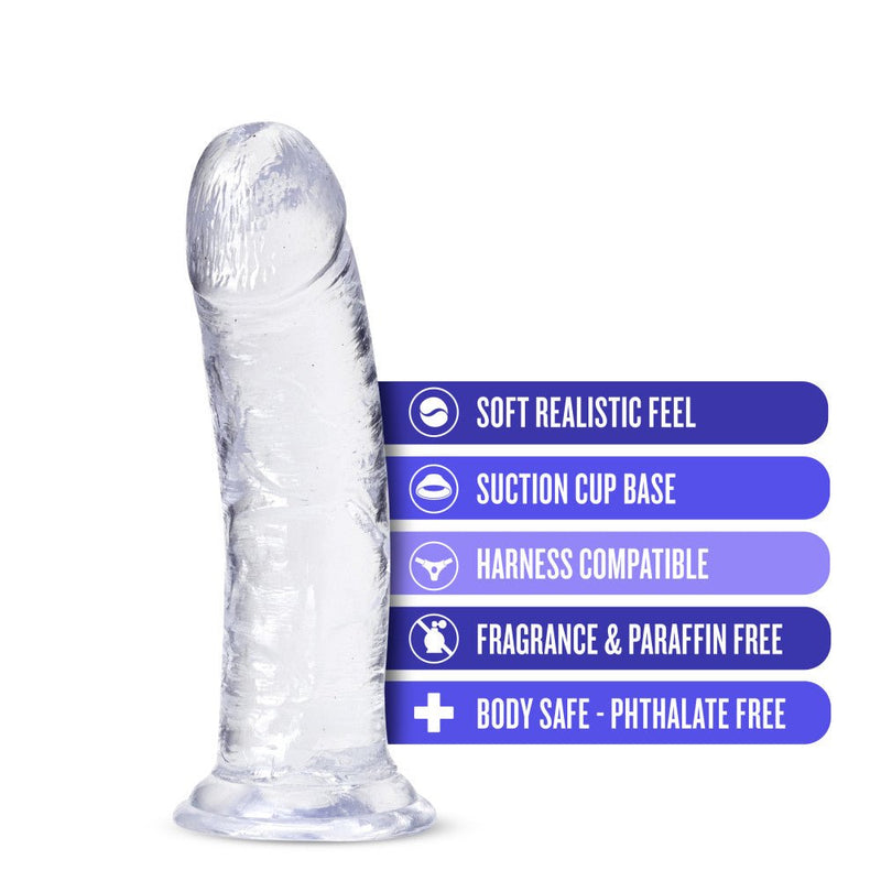 B Yours Plus Roar Ride Realistic Clear 8-Inch Long Dildo With Suction Cup Base