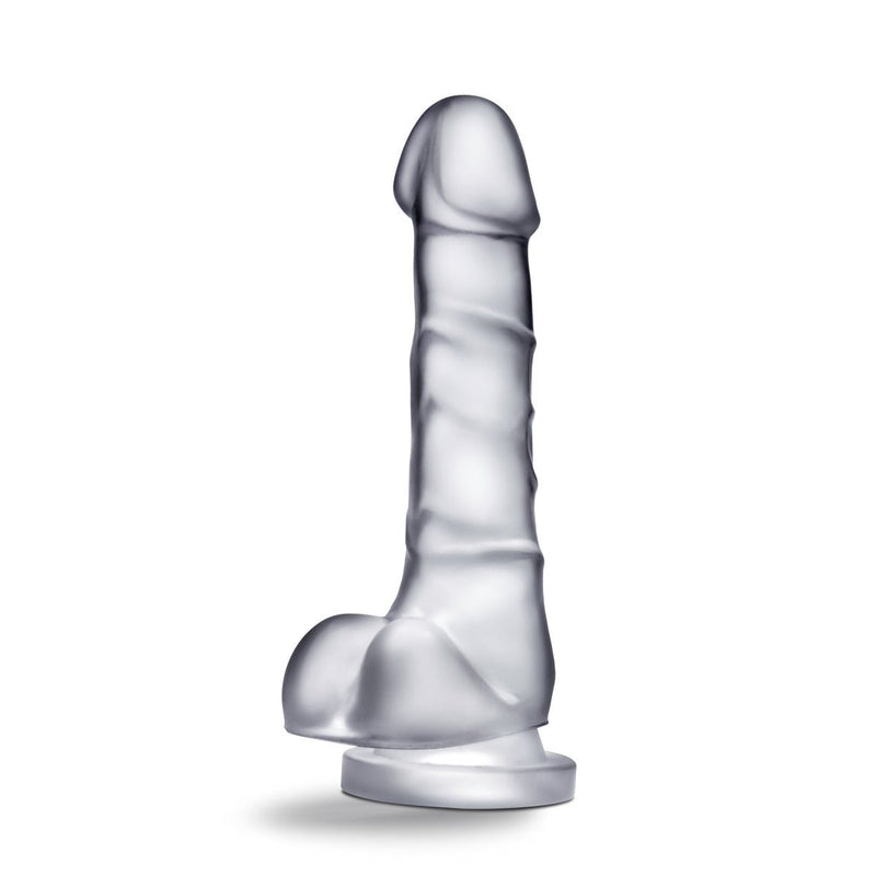 B Yours Diamond Quartz Realistic Clear 7.5-Inch Long Dildo With Balls & Suction Cup Base