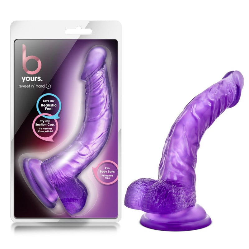 B Yours Sweet N' Hard 7 Realistic Curved G-Spot Purple 8.5-Inch Long Dildo With Balls & Suction Cup Base