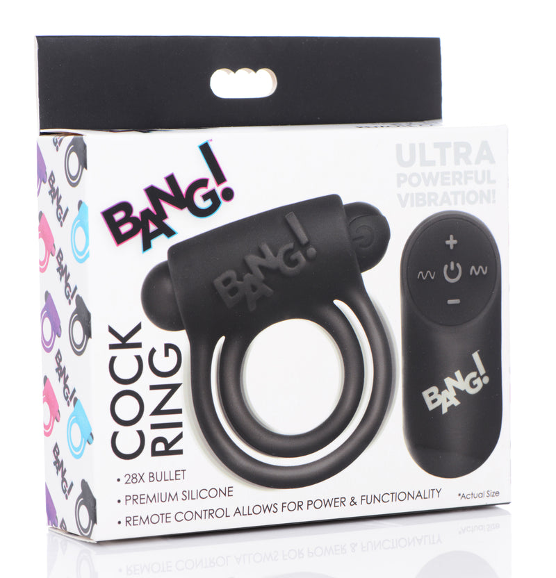 XR Brands Bang - Silicone Cock Ring and Bullet With Remote Control - Black