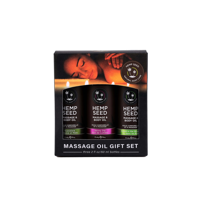 Earthly Body Hemp Seed Massage and Body Oil Gift Set - - 3 Pack - 2 Fl. Oz. Bottles