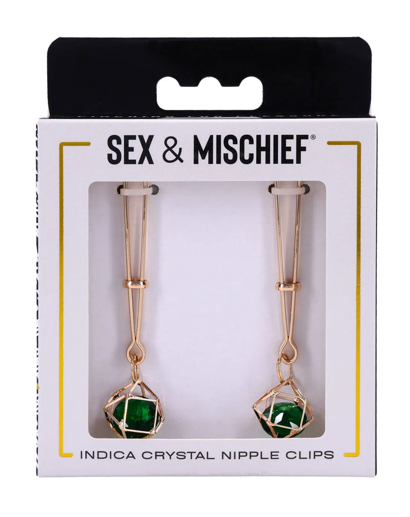 Sportsheets Indica Crystal Nipple Clips - Green