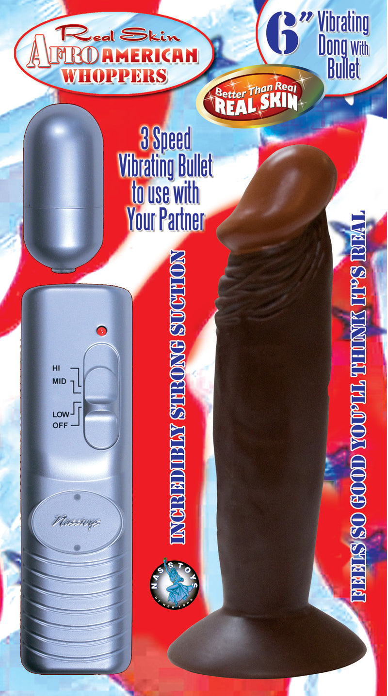 Nasstoys Afro American Whoppers 6 Inch Vibrating Dong With Bullet - Brown