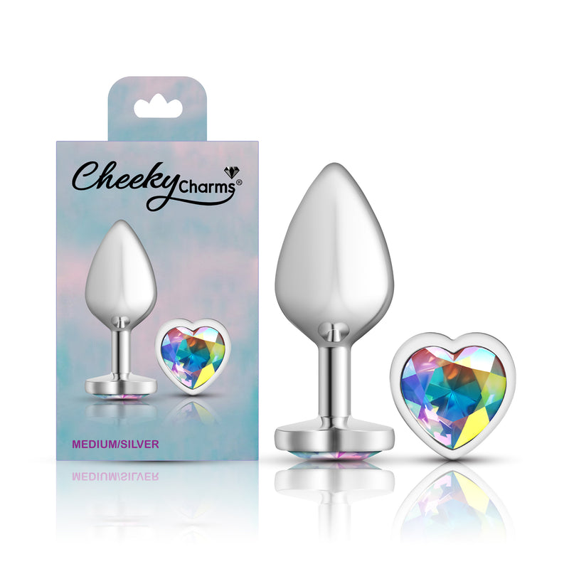Viben Clear Iridescent Heart Gem Silver Metal Plug - Md