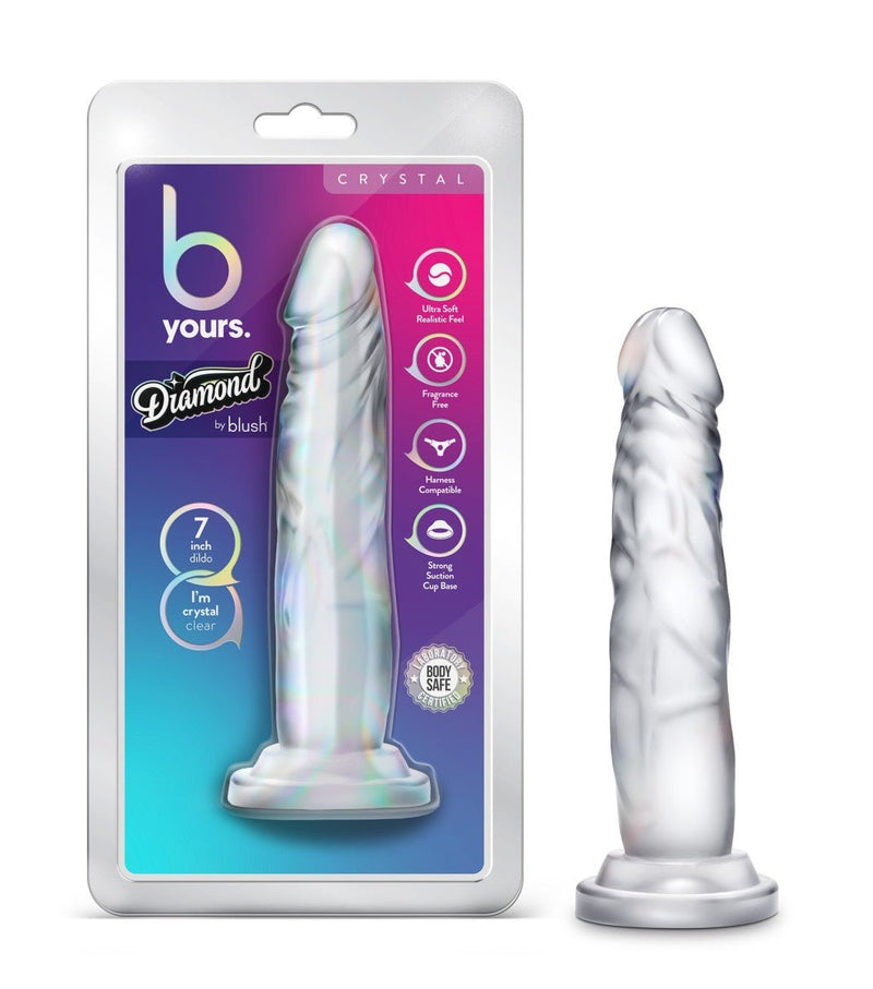 B Yours Diamond Crystal Realistic Clear 7.5-Inch Long Dildo With Suction Cup Base